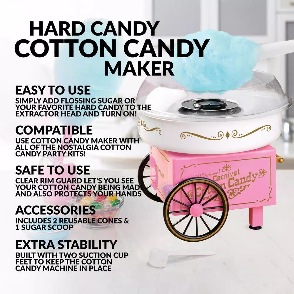 Nostalgia 450W Pink Cotton Candy Maker, Vintage Carnival Style Tabletop Machine