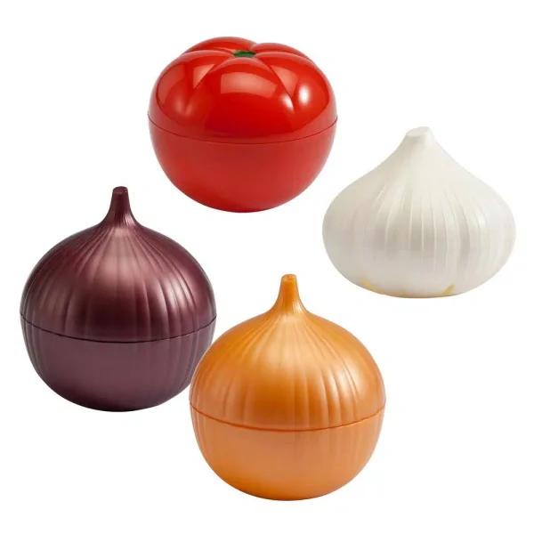 Hutzler Classic Food Savers 4-Piece Set - Onion, Tomato, and Garlic Storage Containers