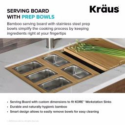 KRAUS Workstation Kitchen Sink Accessory Set with Bamboo Serving Board and 5 Stainless Steel Prep Bowls thumbnail 8