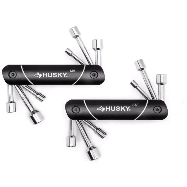 Husky 12-Piece Folding Nut Driver Set, SAE and Metric, with Black Anodized Aluminum Caddie