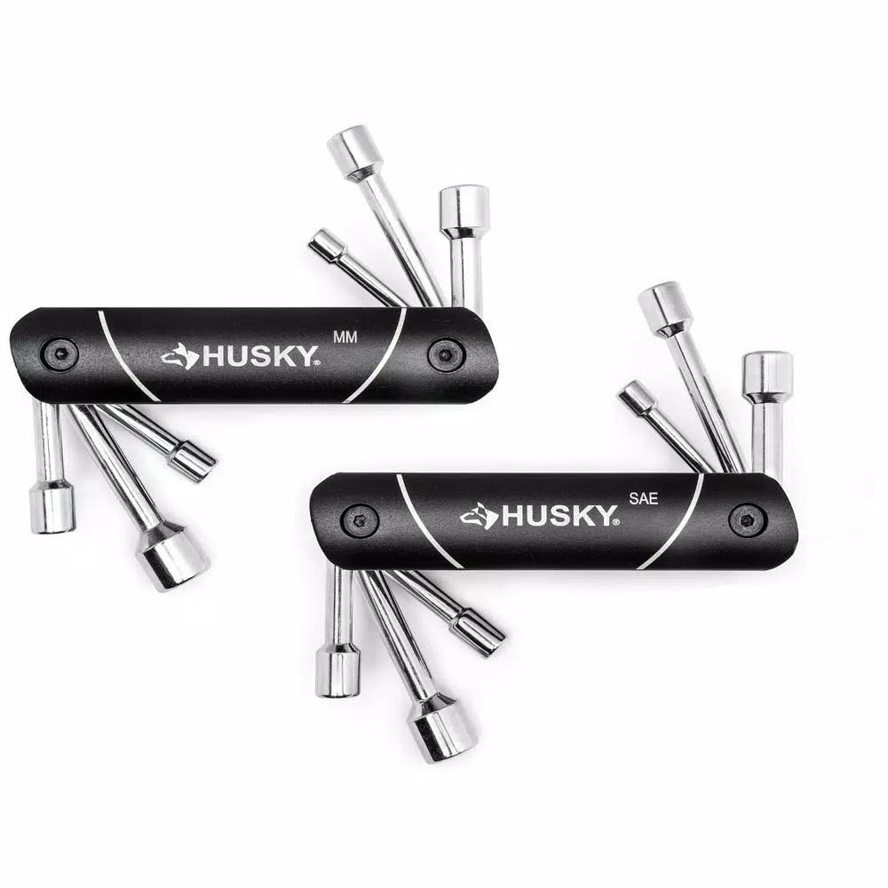 Husky 12-Piece Folding Nut Driver Set, SAE and Metric, with Black Anodized Aluminum Caddie
