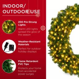 Best Choice Products 48 in. Pre-Lit LED Spruce Artificial Christmas Wreath with 200 Warm White Lights thumbnail 4