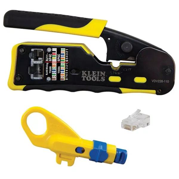 Klein Tools CAT6 Pass-Thru Modular Crimper, Radial Stripper, and 20-Pack Connector Set