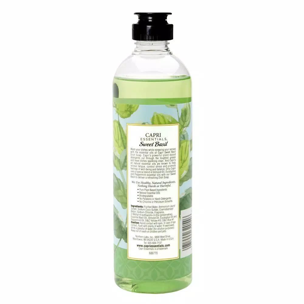 Capri Essentials Sweet Basil Dish Soap - Plant-Based & Essential Oil Infused