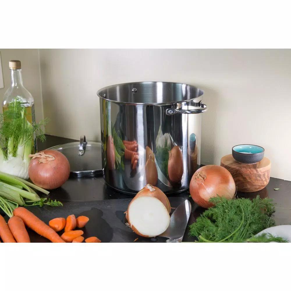 RSVP International Endurance 12 Qt. Stainless Steel Stock Pot with Glass Lid, Induction Compatible