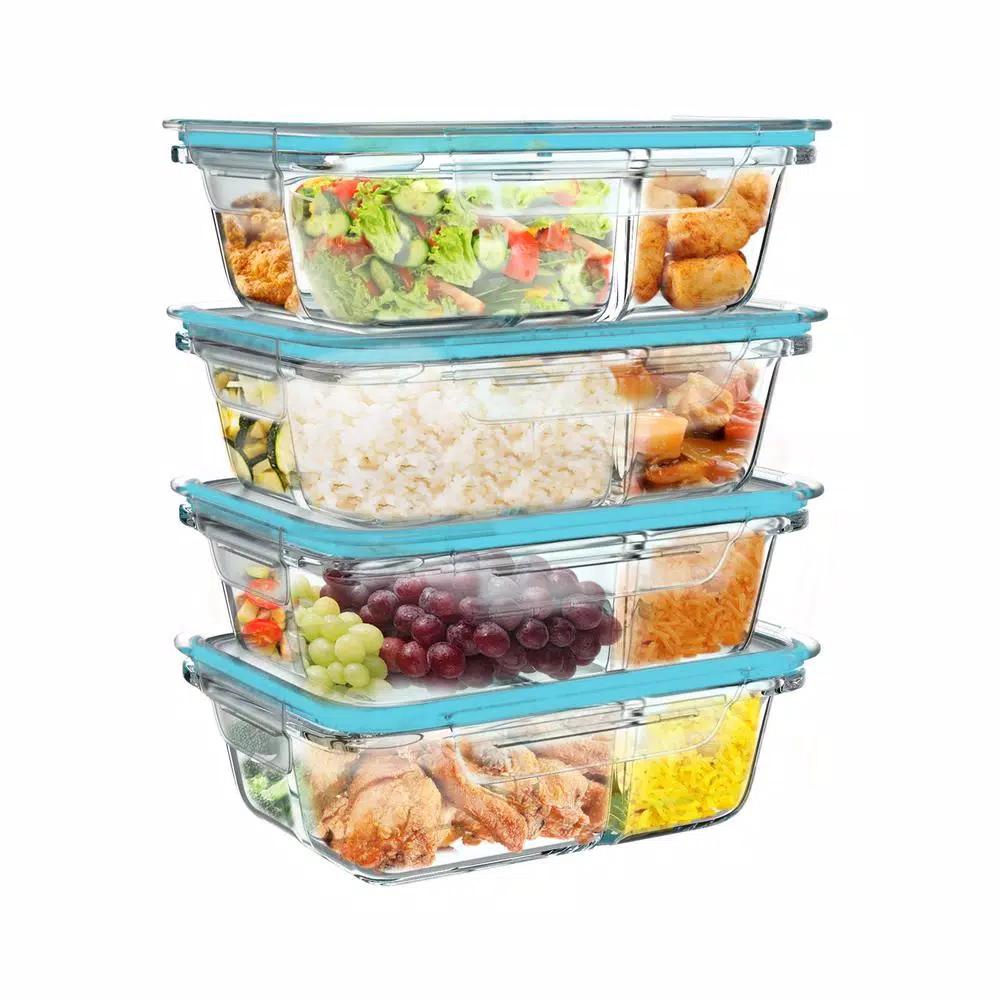 Classic Cuisine 8-Piece Borosilicate Glass Food Storage Container Set with Leak-Resistant Snap Lids