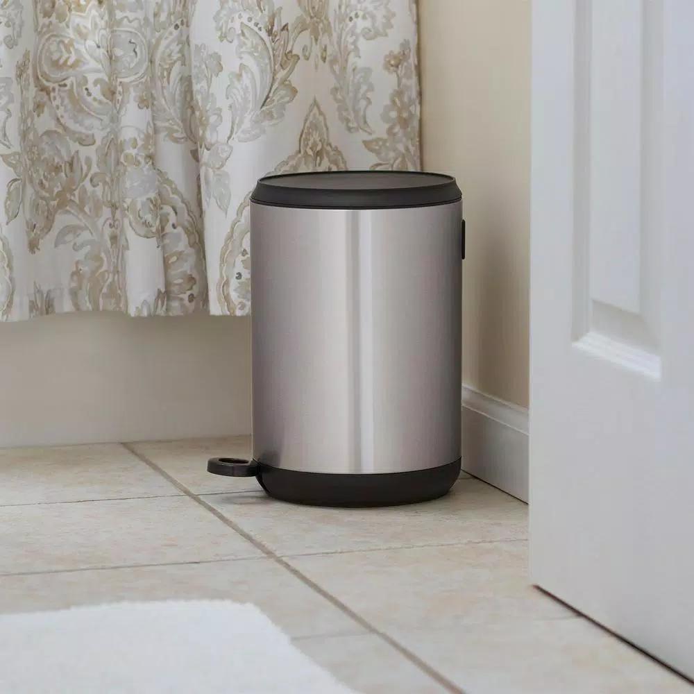 Household Essentials Taos 1.3 Gallon Round Stainless Steel Step Trash Can with Fingerprint Resistant Finish