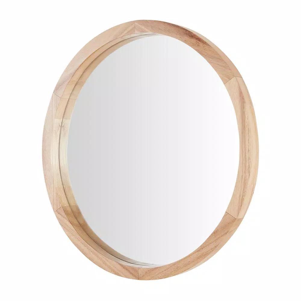 Home Decorators Collection Round Natural Wood Accent Mirror, Brown, 24 in.