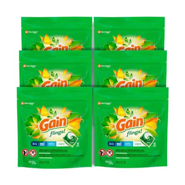 Gain Original Scent Laundry Detergent Pods, 16-Count (6-Pack)