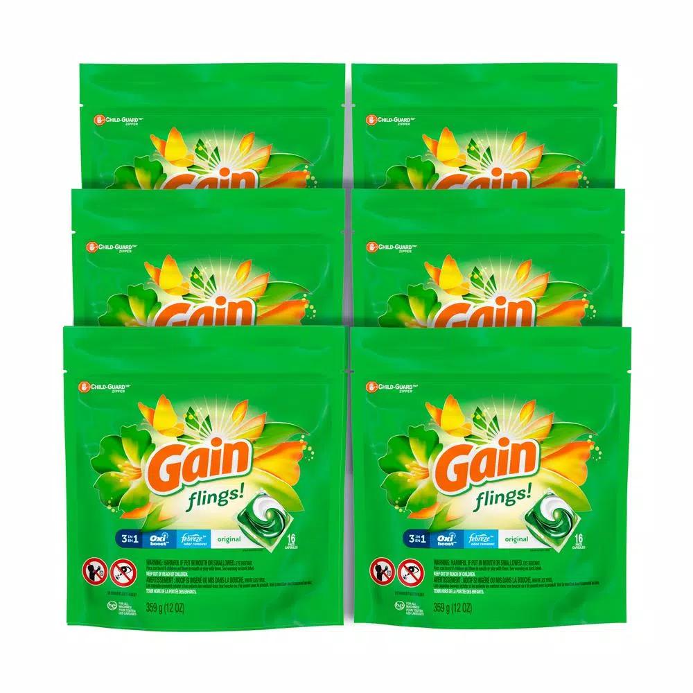 Gain Original Scent Laundry Detergent Pods, 16-Count (6-Pack)