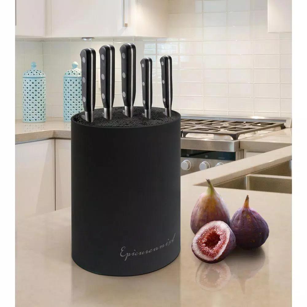 Epicureanist Modern Black Plastic Kitchen Caddy - Multi-Compartment Flatware & Utensil Organizer