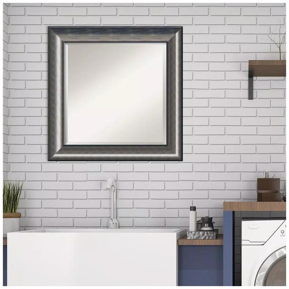 Amanti Art Quicksilver Scoop 25.75 in. x 25.75 in. Square Bathroom Vanity Wall Mirror, Silver