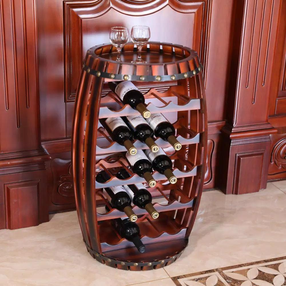 Vintiquewise Rustic Barrel Shaped Wooden Wine Rack - Holds 23 Bottles