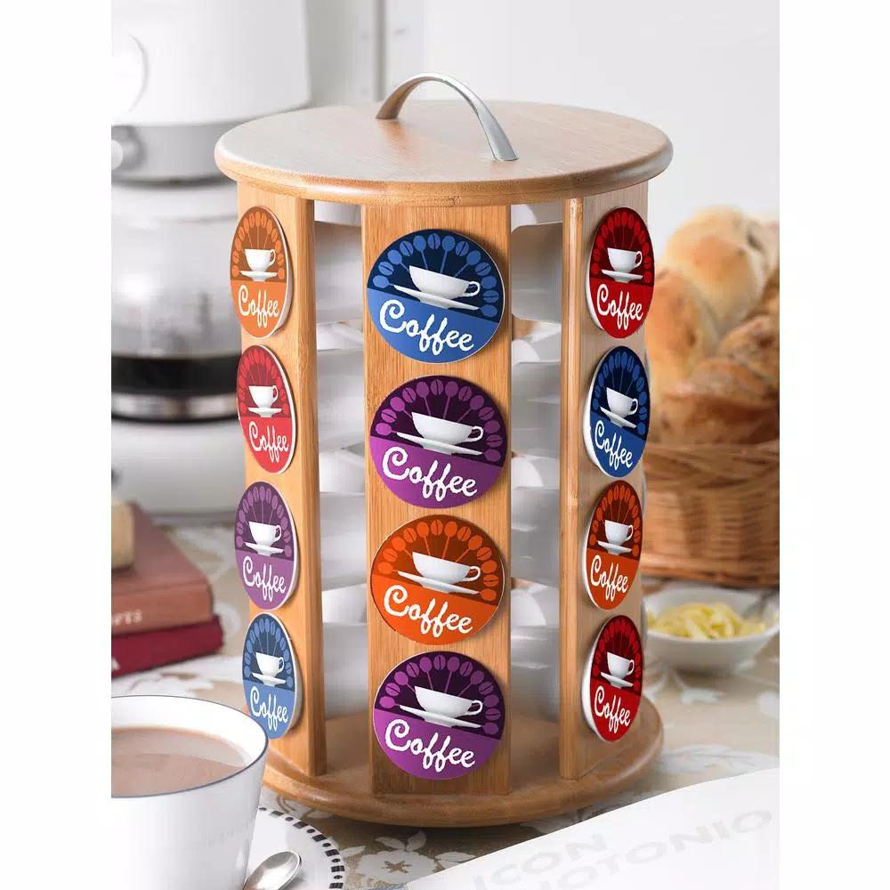 Creative Home Natural Bamboo Revolving Coffee Pod Holder - 24 Capacity Single Serve Carousel Organizer