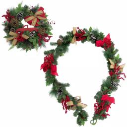 Fraser Hill Farm 24 in. Artificial Christmas Wreath and 9 ft. Garland Set with Red Truck, Berries, and Pinecones thumbnail 1