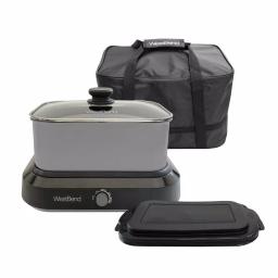 West Bend 5 Qt. Silver Non-Stick Versatility Slow Cooker with Griddle Base, Travel Lid and Thermal Tote thumbnail 2