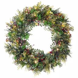 Village Lighting Company 30 in. Pre-Lit LED Boxwood and Berry Christmas Wreath with Remote and Timer thumbnail 1