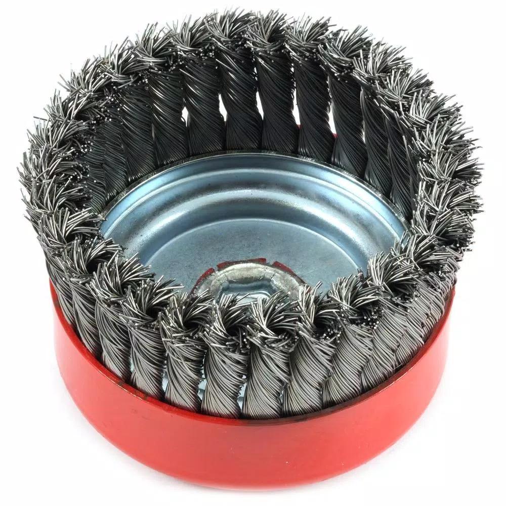 Forney 6 in. Knotted Wire Cup Brush, 5/8 in.-11 Threaded Arbor