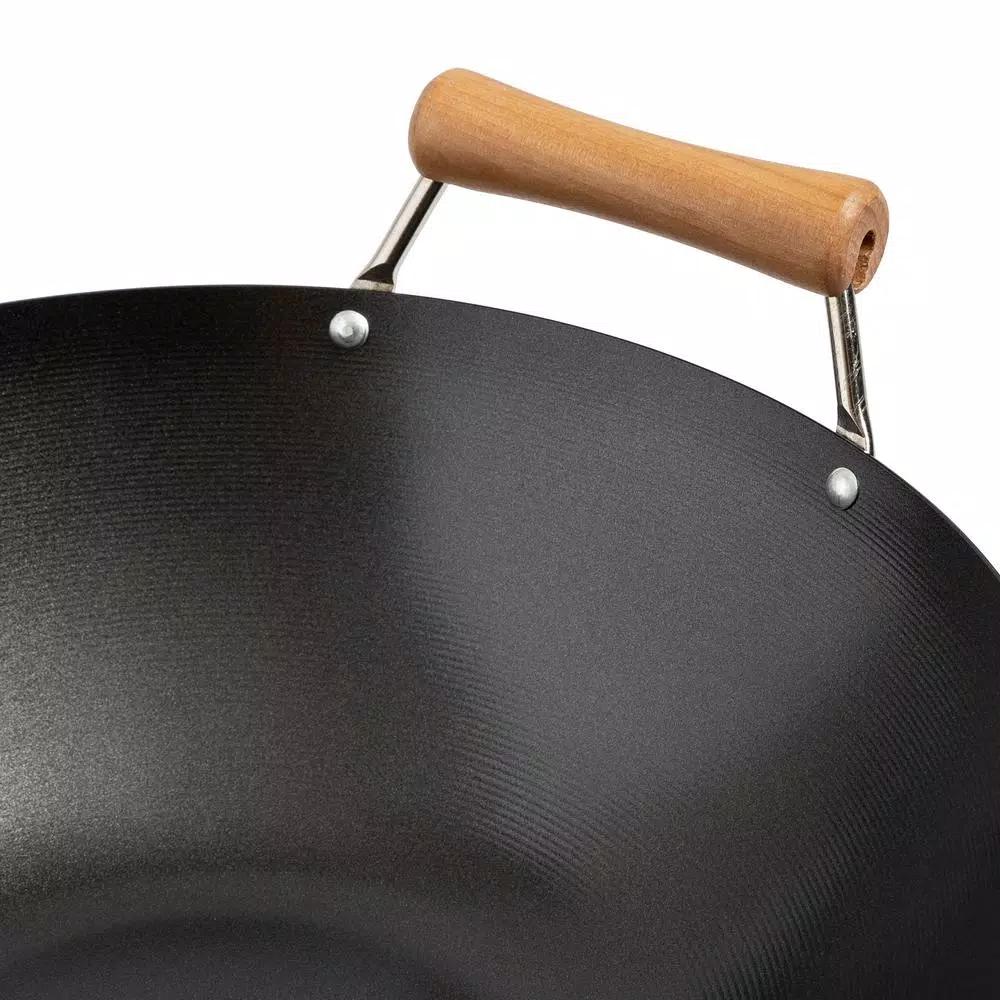 Honey-Can-Do Joyce Chen 4-Piece Carbon Steel Non-Stick Wok Set with High Dome Lid, Bamboo Spatula, and Recipe Booklet