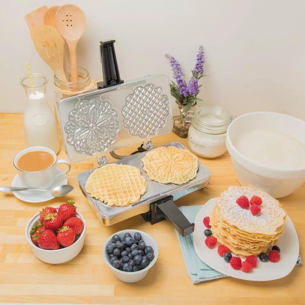 CucinaPro 2-Waffle Stainless Steel Pizzelle Maker, 5-inch Traditional Italian Waffle Iron