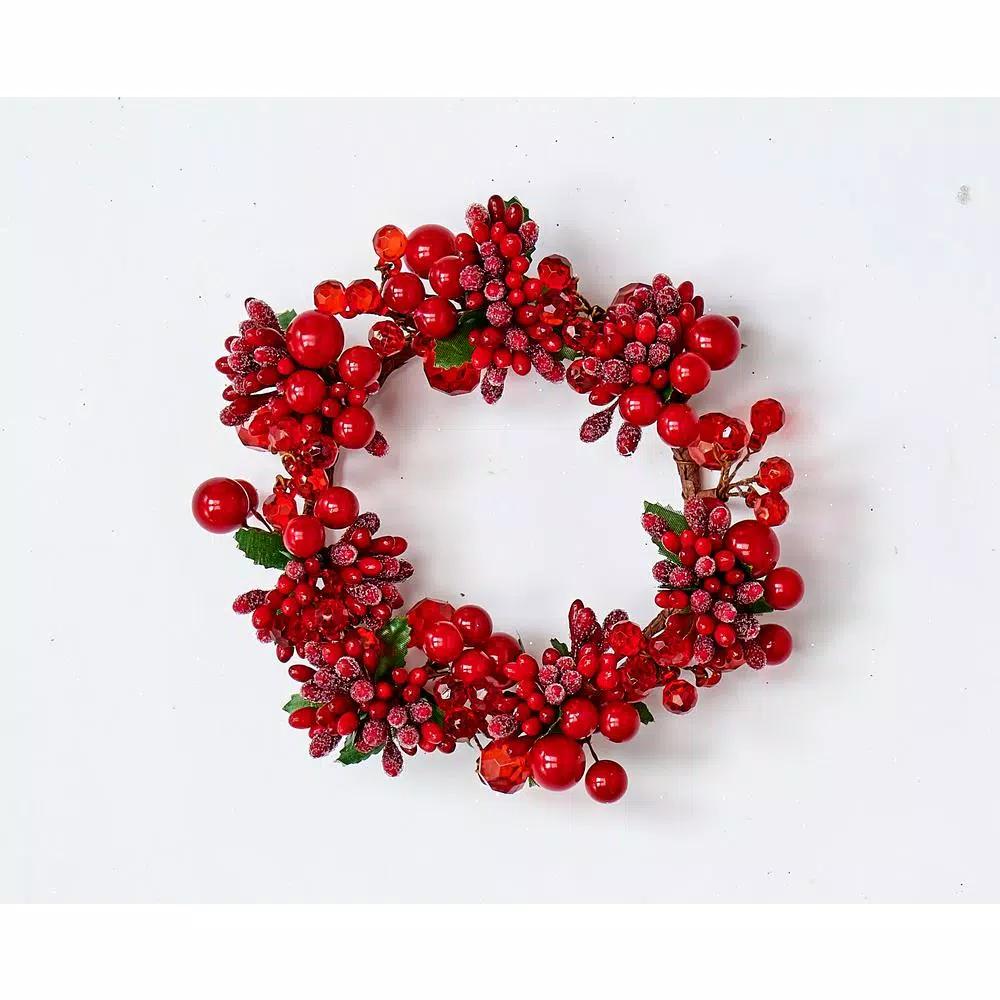 WORTH IMPORTS 3.5" Mixed Red Berry Candle Ring Set of 2 - Holiday Pillar Candle Decor