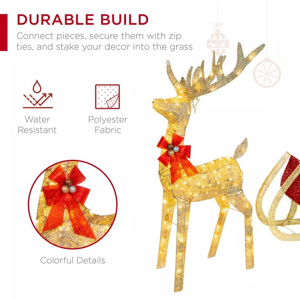 Best Choice Products 48 in. LED Reindeer and Sleigh Christmas Yard Decor Set with Warm White Lights