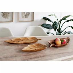LITTON LANE Large Rustic Leaf-Shaped Natural Teak Wood Serving Trays, Set of 3 thumbnail 1