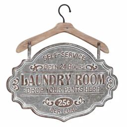 LITTON LANE Farmhouse Whitewashed Wood and Silver Metal Laundry Room Decorative Sign thumbnail 1