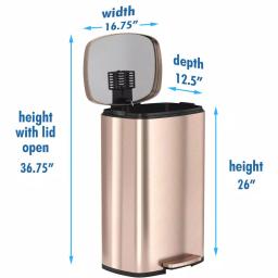 iTouchless SoftStep 13.2 Gallon Rose Gold Stainless Steel Step Trash Can with Odor Control and Removable Inner Bucket thumbnail 6