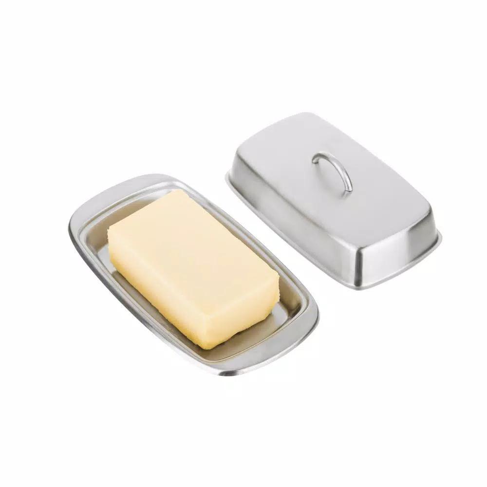 Jiallo Stainless Steel Butter Dish with Lid, Modern Rectangular Food Storage Tray
