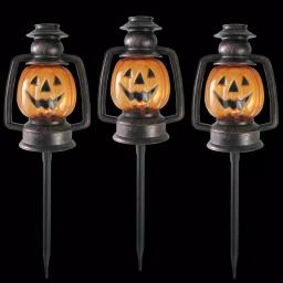 Northlight 16.5 in. Flickering Pumpkin Halloween Pathway Lantern Markers, Set of 3 thumbnail 1