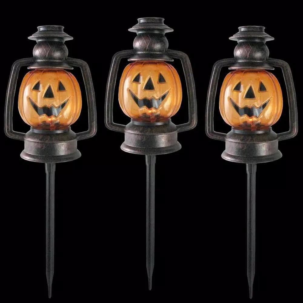 Northlight 16.5 in. Flickering Pumpkin Halloween Pathway Lantern Markers, Set of 3