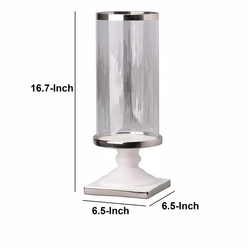 Benjara Admirably Modern Glass Pedestal Candle Holder with Silver Finish