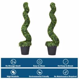 Costway Artificial Boxwood Spiral Topiary Tree Set of 2 - Indoor/Outdoor Decorative Plants with Cement Pot thumbnail 2