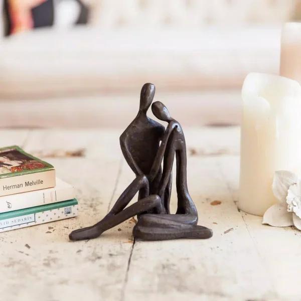 Danya B Cast Bronze Couple Embracing Sculpture - Handcrafted Sand Cast Metal Statuary