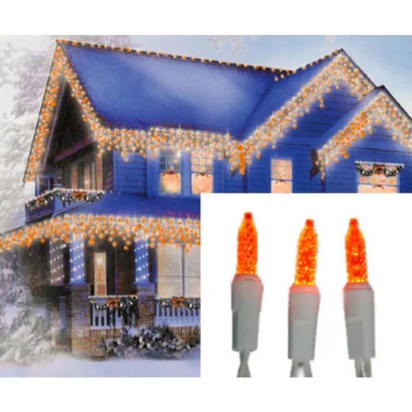 Sienna 70 LED M5 Icicle Christmas Lights - Orange Gold Bulbs with White Wire