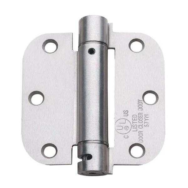Global Door Controls 3.5 in. x 3.5 in. Satin Nickel Steel Spring Hinge, 5/8 in. Radius (Set of 2)