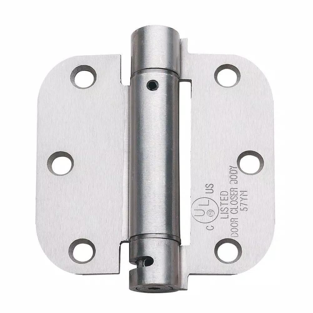 Global Door Controls 3.5 in. x 3.5 in. Satin Nickel Steel Spring Hinge, 5/8 in. Radius (Set of 2)