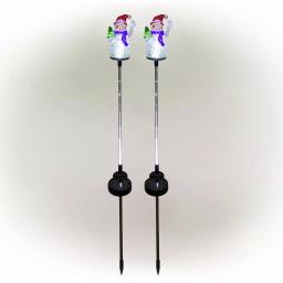 Alpine Corporation Solar Snowman Garden Stakes with Fiber Optic LED Lights, Set of 2 thumbnail 8
