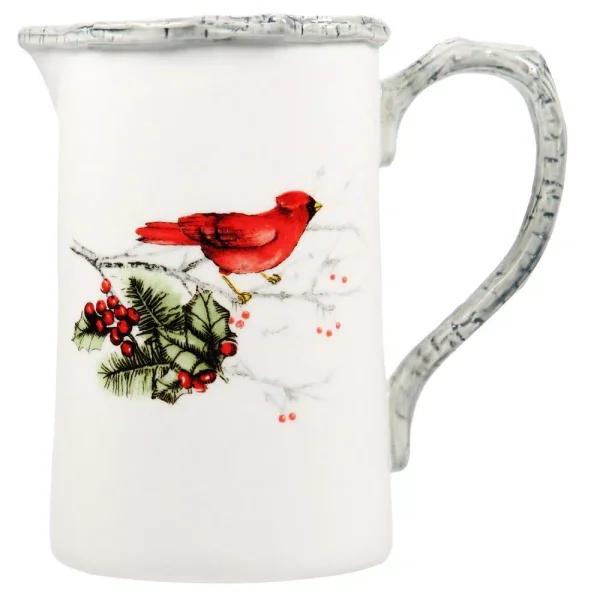 Home Essentials Cardinal Holly Ceramic Pitcher, 33 fl. oz. Red Holiday Serving Pitcher