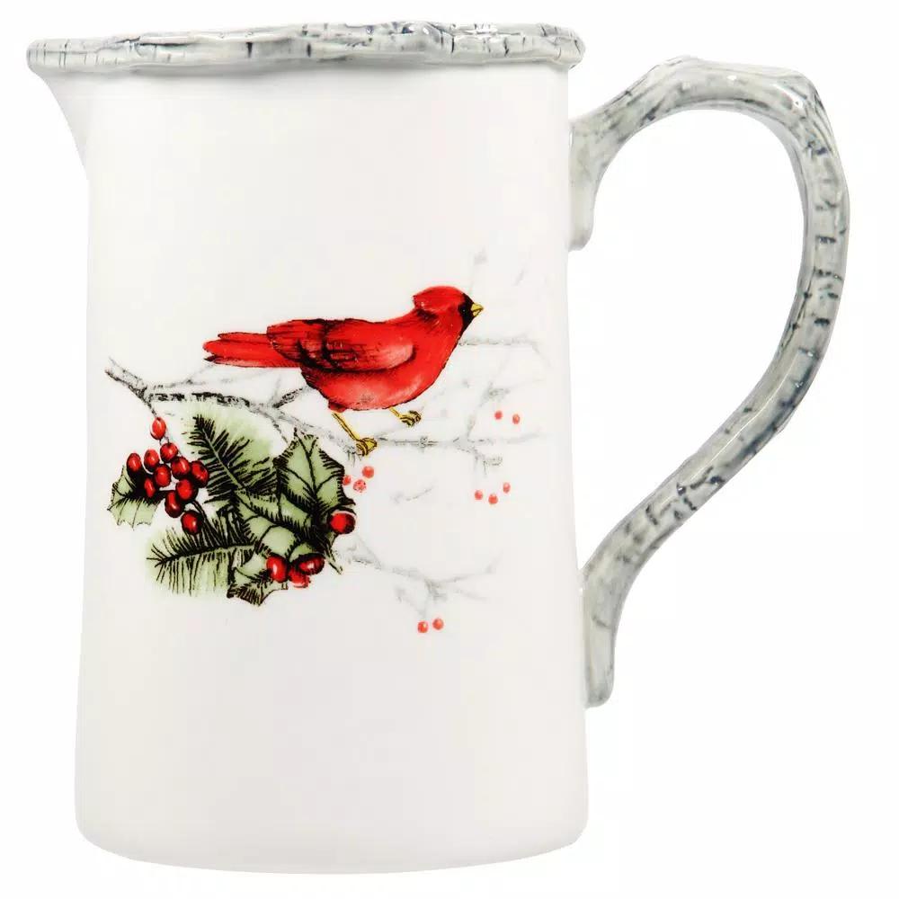 Home Essentials Cardinal Holly Ceramic Pitcher, 33 fl. oz. Red Holiday Serving Pitcher