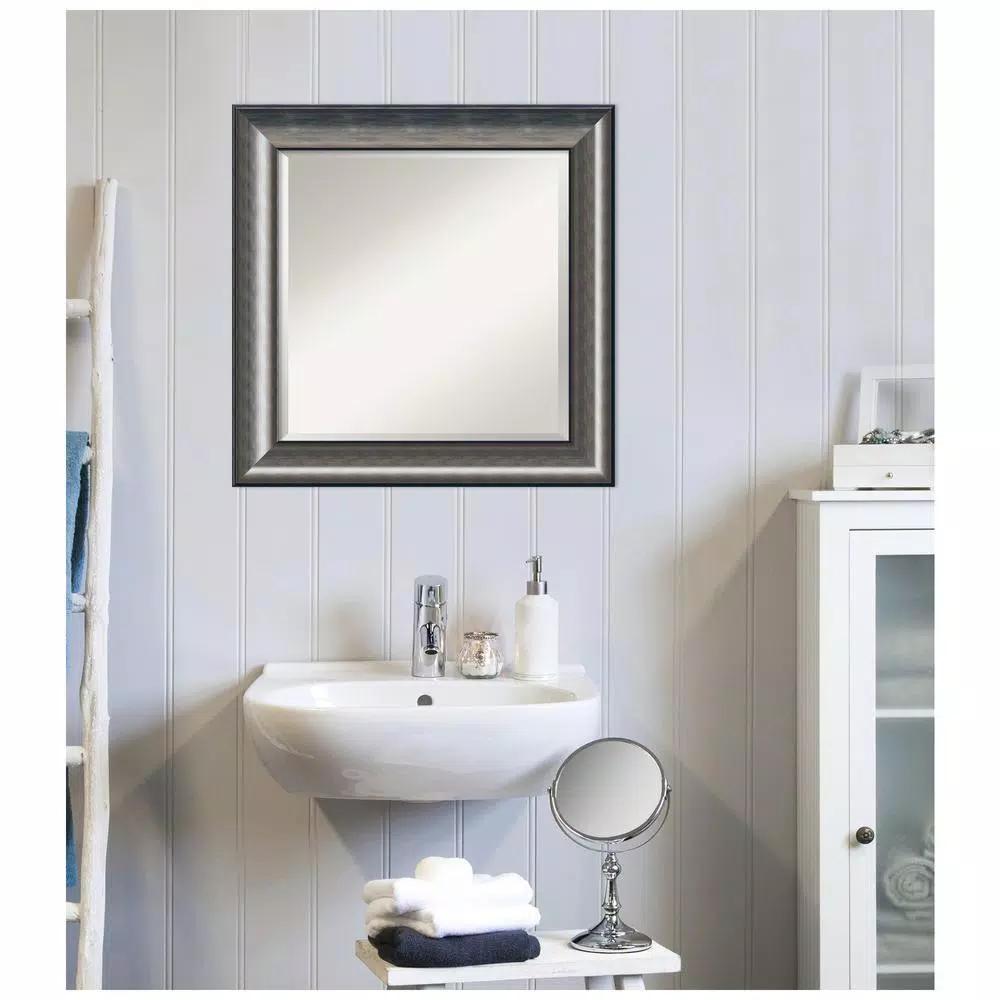 Amanti Art Quicksilver Scoop 25.75 in. x 25.75 in. Square Bathroom Vanity Wall Mirror, Silver