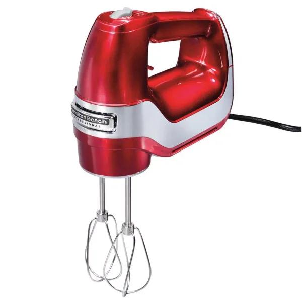 Hamilton Beach Professional 5-Speed Hand Mixer, Red and Chrome with Attachments and Storage Case