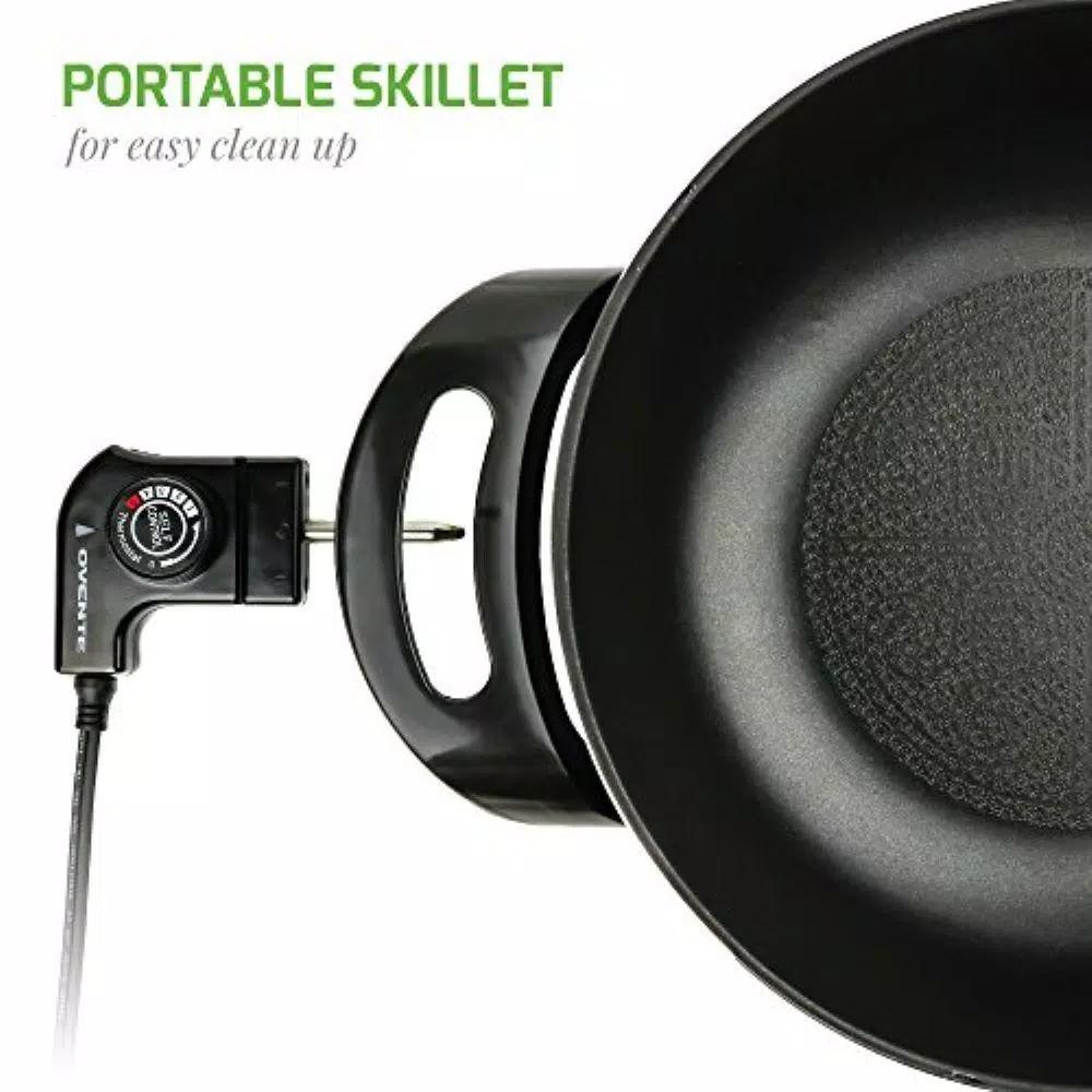 Ovente 13-Inch Non-Stick Electric Skillet with Tempered Glass Lid and Adjustable Temperature Control, Black