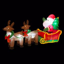 Glitzhome 7 ft. Lighted Inflatable Santa Sleigh with 2 Reindeer Holiday Decor thumbnail 1