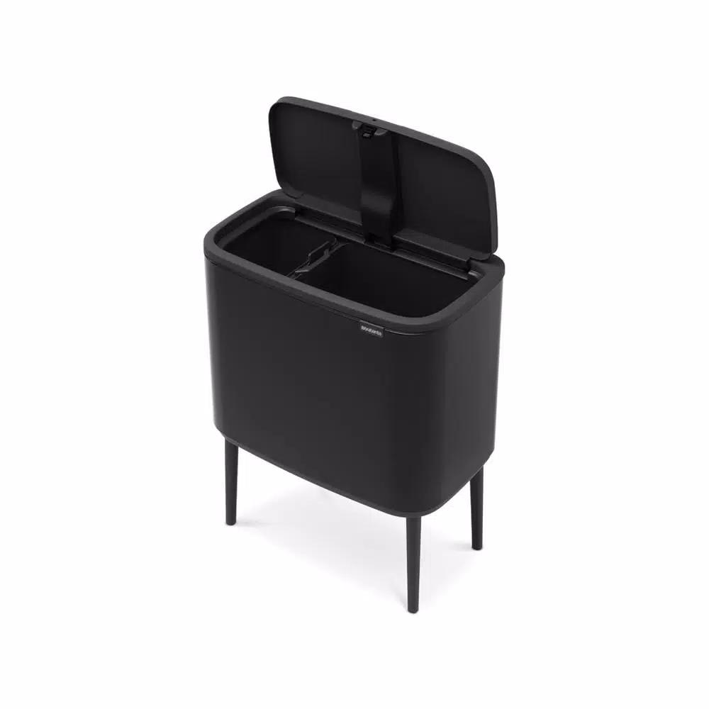 Brabantia Bo Touch 9.5 Gallon Dual Compartment Matte Black Steel Rectangular Touch Top Trash Can
