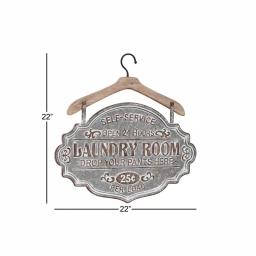 LITTON LANE Farmhouse Whitewashed Wood and Silver Metal Laundry Room Decorative Sign thumbnail 4