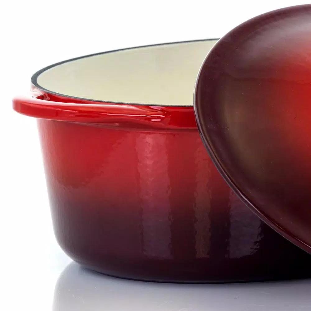 MegaChef 7 Qt. Oval Enameled Cast Iron Casserole Dish with Lid, Red