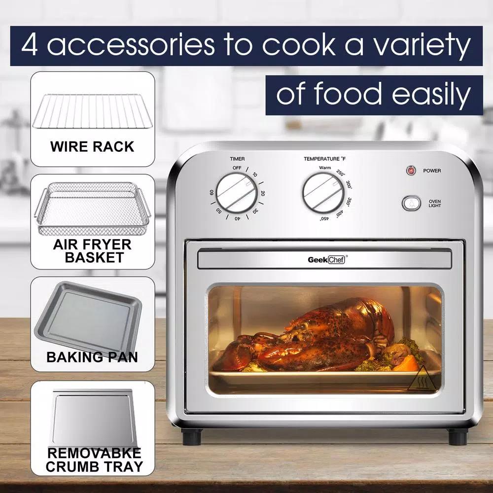 Boyel Living 11 Qt. Silver Stainless Steel Air Fryer with 4 Accessories, 1500W, Temperature & Time Control