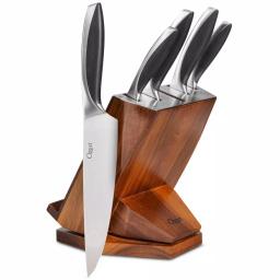 Ozeri 6-Piece Japanese Stainless Steel Knife Set with Rotating Acacia Wood Block and Tablet Holder thumbnail 4